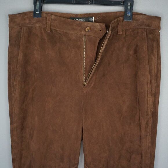 New Lauren Ralph Lauren Straight-Leg Goat Suede Riding Pants in Brown sz 16 - Picture 14 of 16